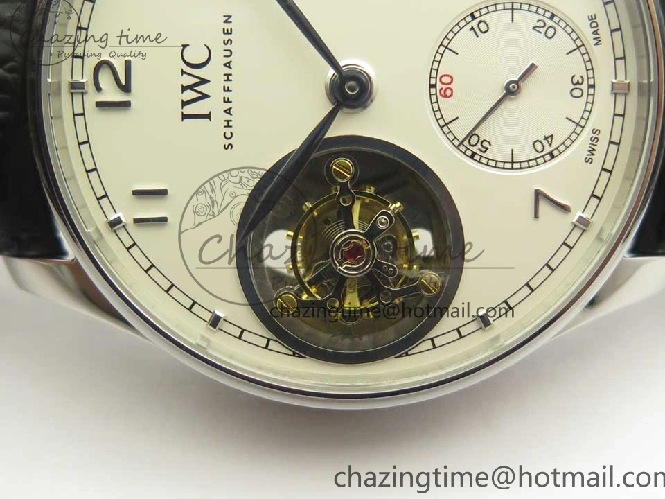 MIROTIME 0510 Efficient Portuguese Tourbillon IW5463 SS ZF Best Edition White Dial on Black Leather Strap 7170